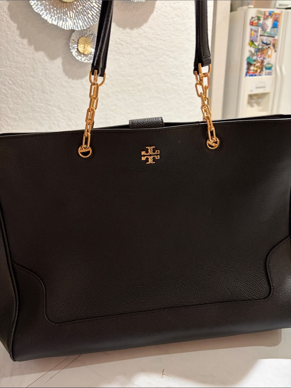Tory Burch Black Leather Tote with Gold Hardware